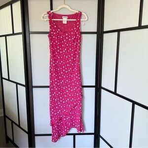 [6] Vintage Steilmann Barbie Pink White Polka Dot Asymmetrical Ruffle Maxi Dress